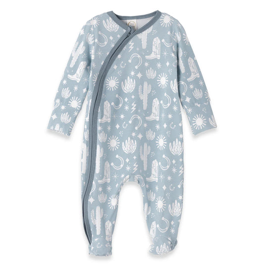 Wild West, LS Footed Zipper Romper-Blue
