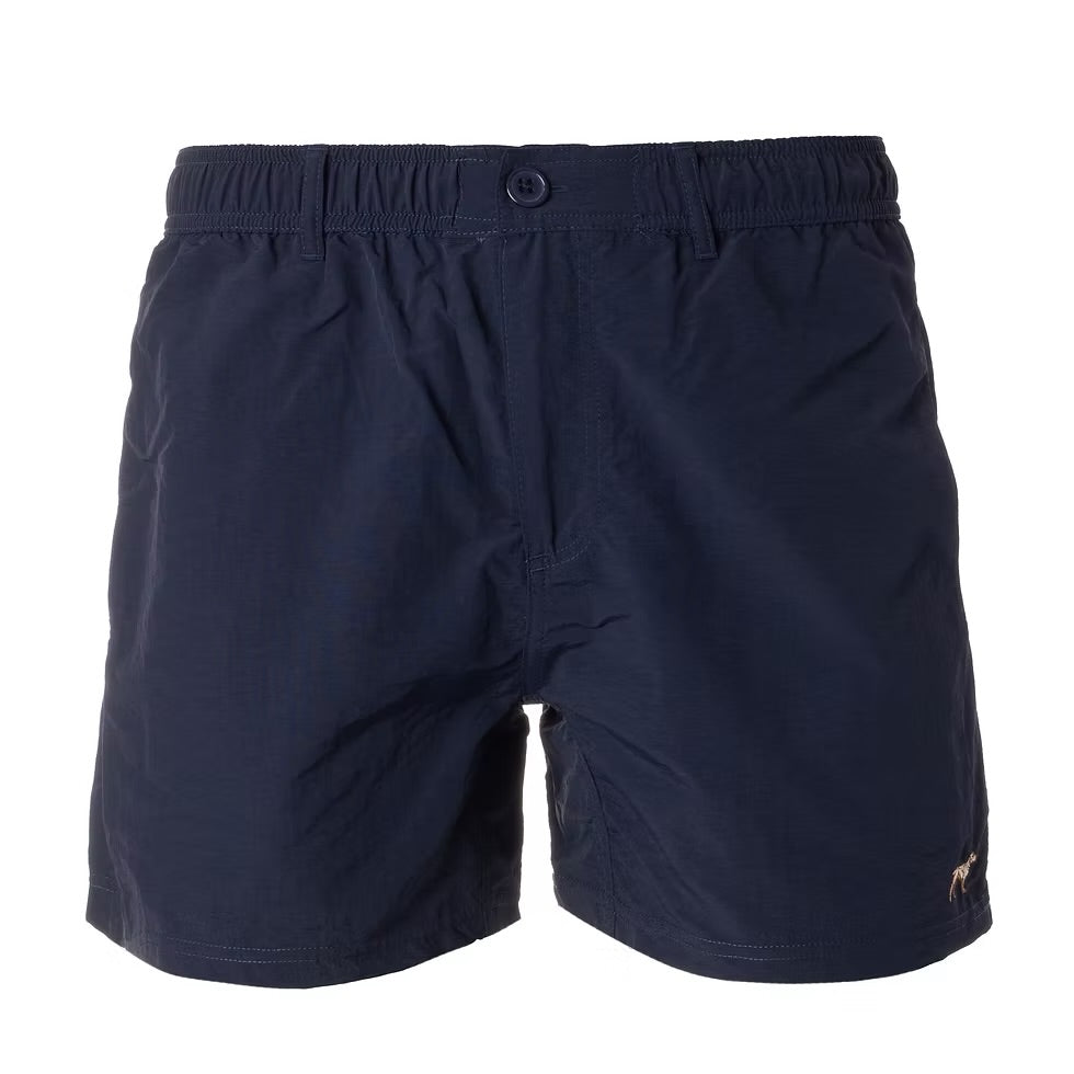Navy Fieldstone Angler Shorts with four-way stretch, laid flat