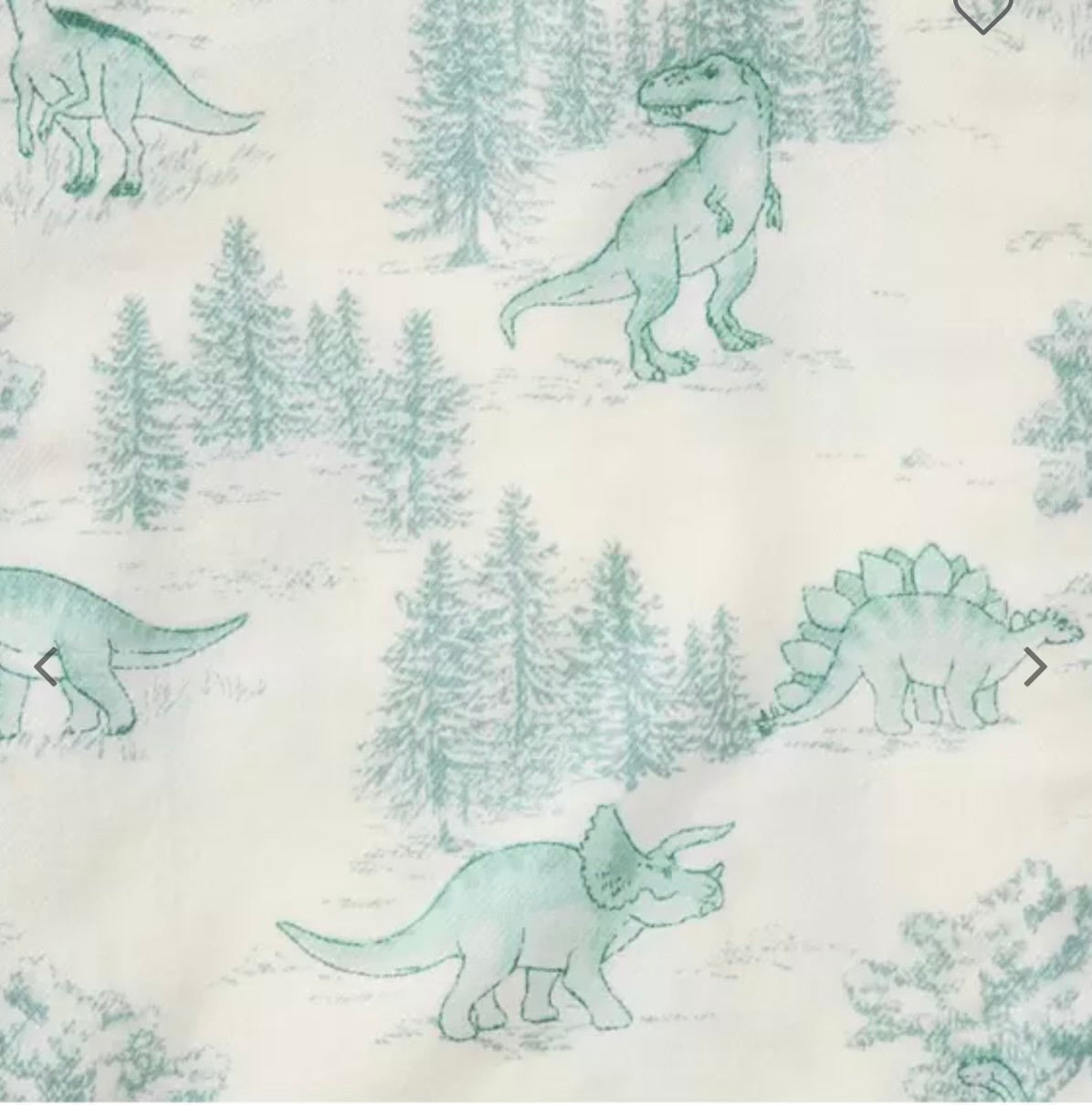 Ivory cotton twill one-piece romper with dinosaur toile print, shirt collar, and front pockets