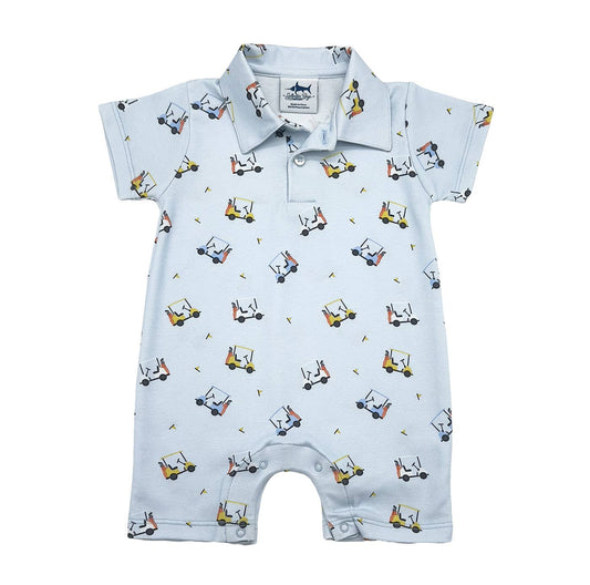 SBC Signature Pima Polo SS Romper in Golf Carts print by Saltwater Boys