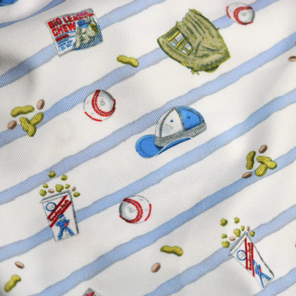 7th Inning Stretch Polo SS Romper-Blue Quail