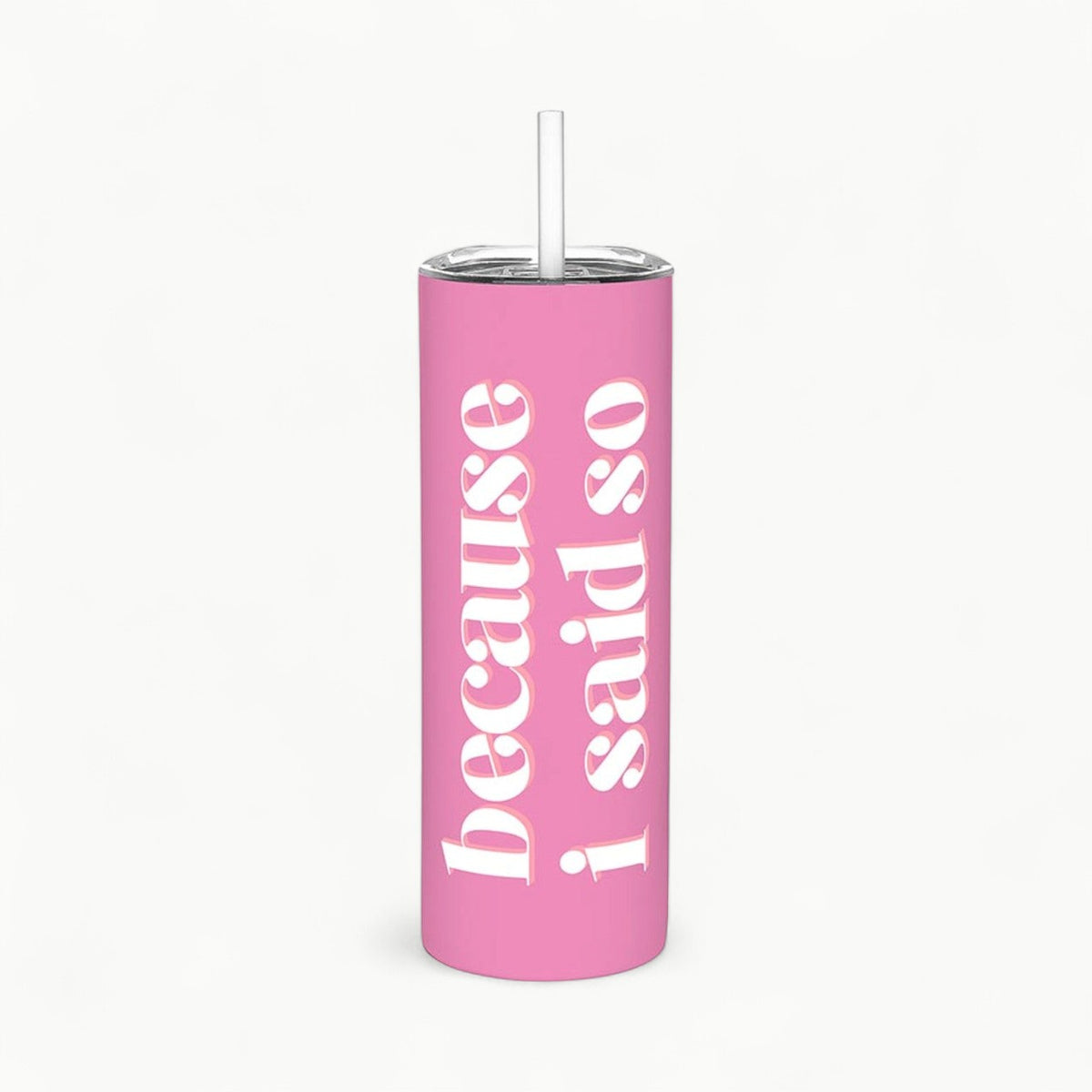 Tall skinny pink stainless steel tumbler with matching straw by Slant