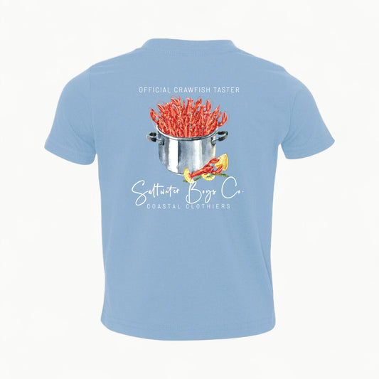 Light blue Saltwater Boys Breaux Bridge Crawfish t-shirt with watercolor graphic