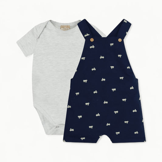 Milon Grey Onesie with polo collar and embroidered scooter motif