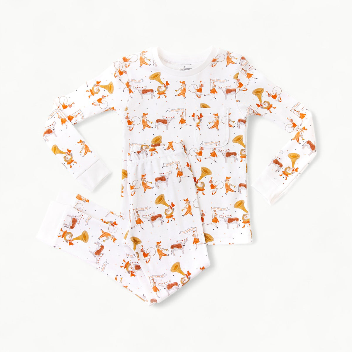 Longhorn Organic Cotton Pajama Set in soft 1x1 rib fabric with ribbed neckline and chest pocket detail
