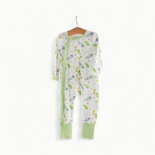 Time to Par-Tee organic cotton pajama set in soft rib fabric with two-way zip closure