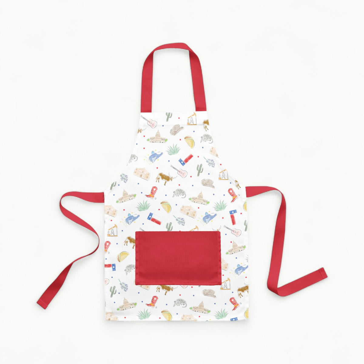 Nola Tawk kids apron, Texas print, organic cotton with adjustable waist ties and neck