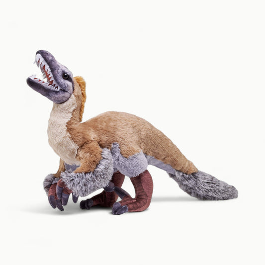 Wild Republic Artist-Dino Velociraptor 15" stuffed animal in muted tones, museum-quality detail
