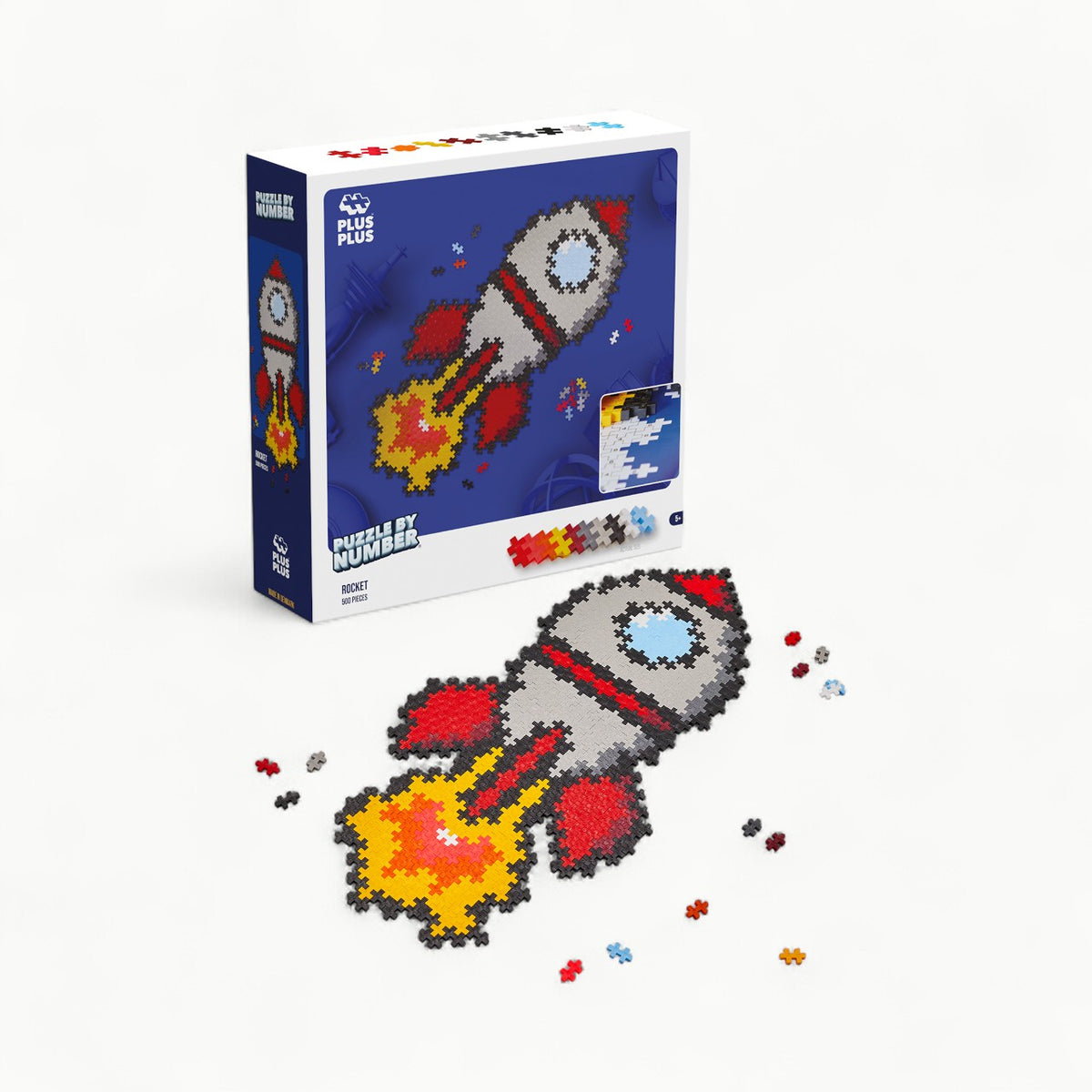 Plus Plus Puzzle by Number 500-piece rocket building set in neutral tones