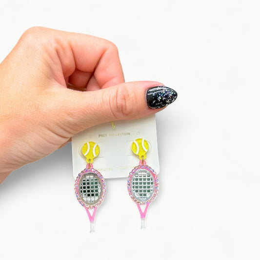 Glitzy pink tennis dangle earrings, 1.50 inches long, by Prep Obsessed Wholesale