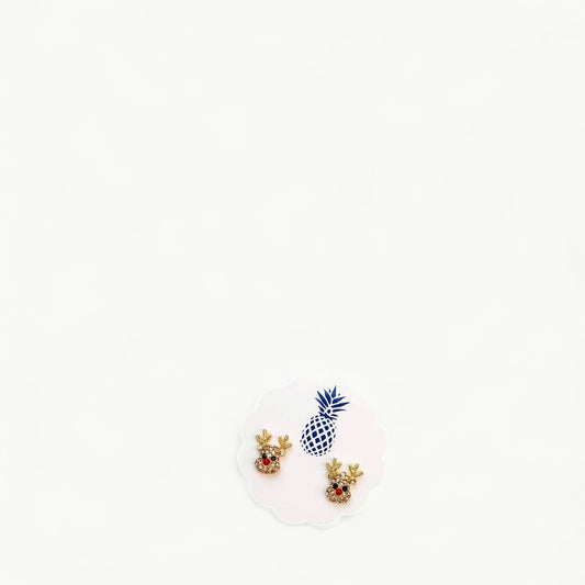 Rudolph Reindeer Glitzy Studs in gold by Prep Obsessed Wholesale