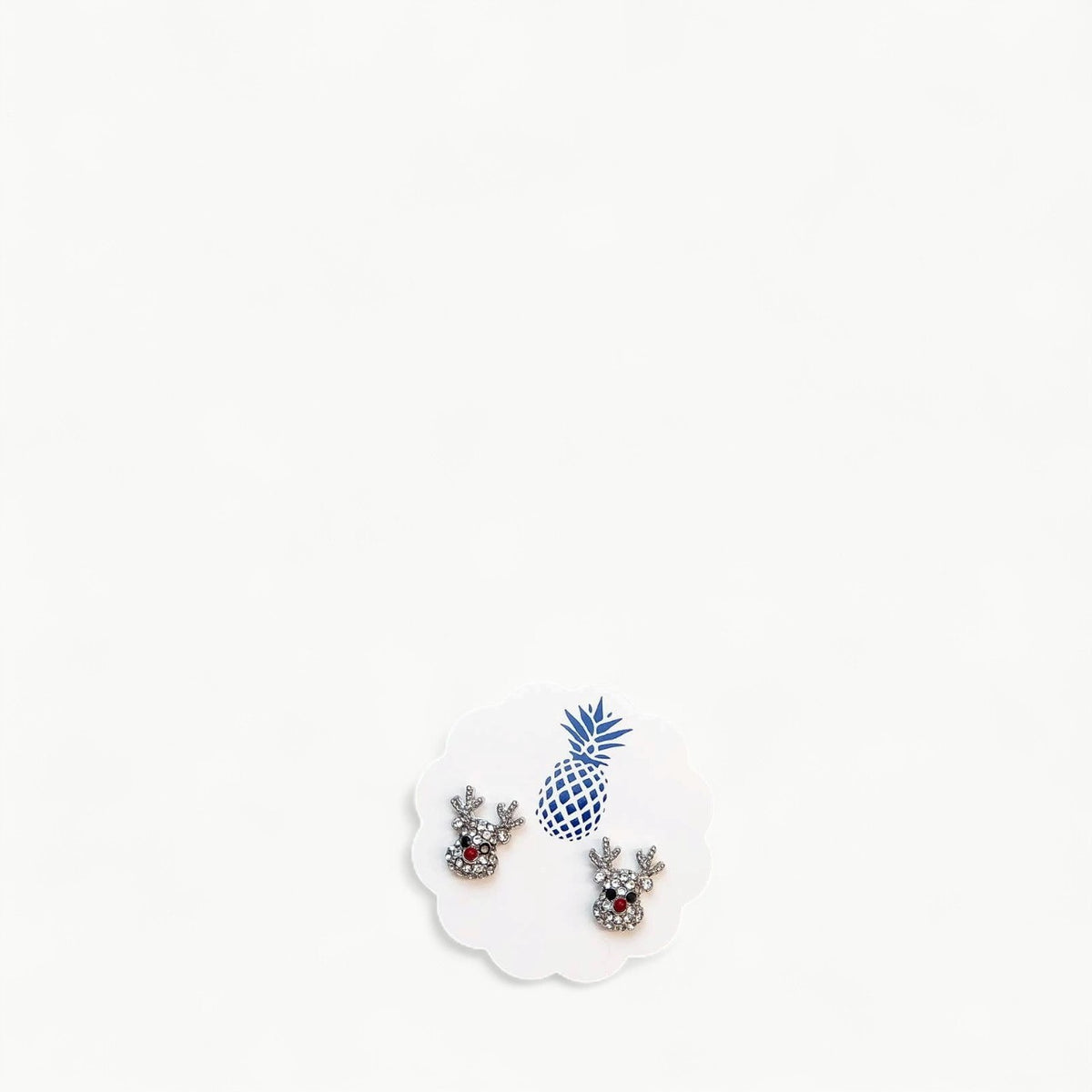 Silver Rudolph reindeer glitzy stud earrings with hypoallergenic lead and nickel-free posts