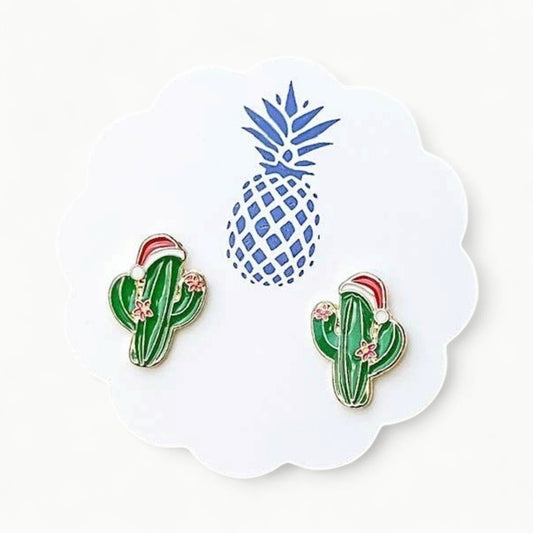 Christmas Cactus Signature Enamel Stud Earrings in soft enamel by Prep Obsessed Wholesale