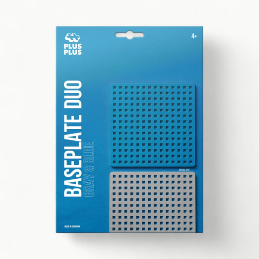 Plus-Plus LV Baseplate Duo: one gray and one blue baseplate for building structures and creative scenes