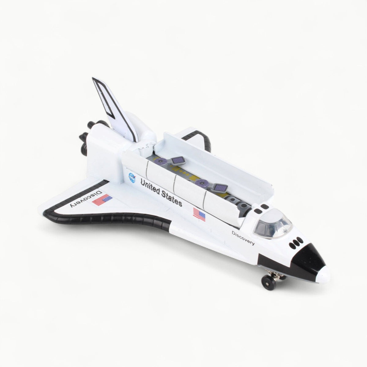 Daron die-cast Space Shuttle Discovery model with opening payload bay doors, 7.5 inches long