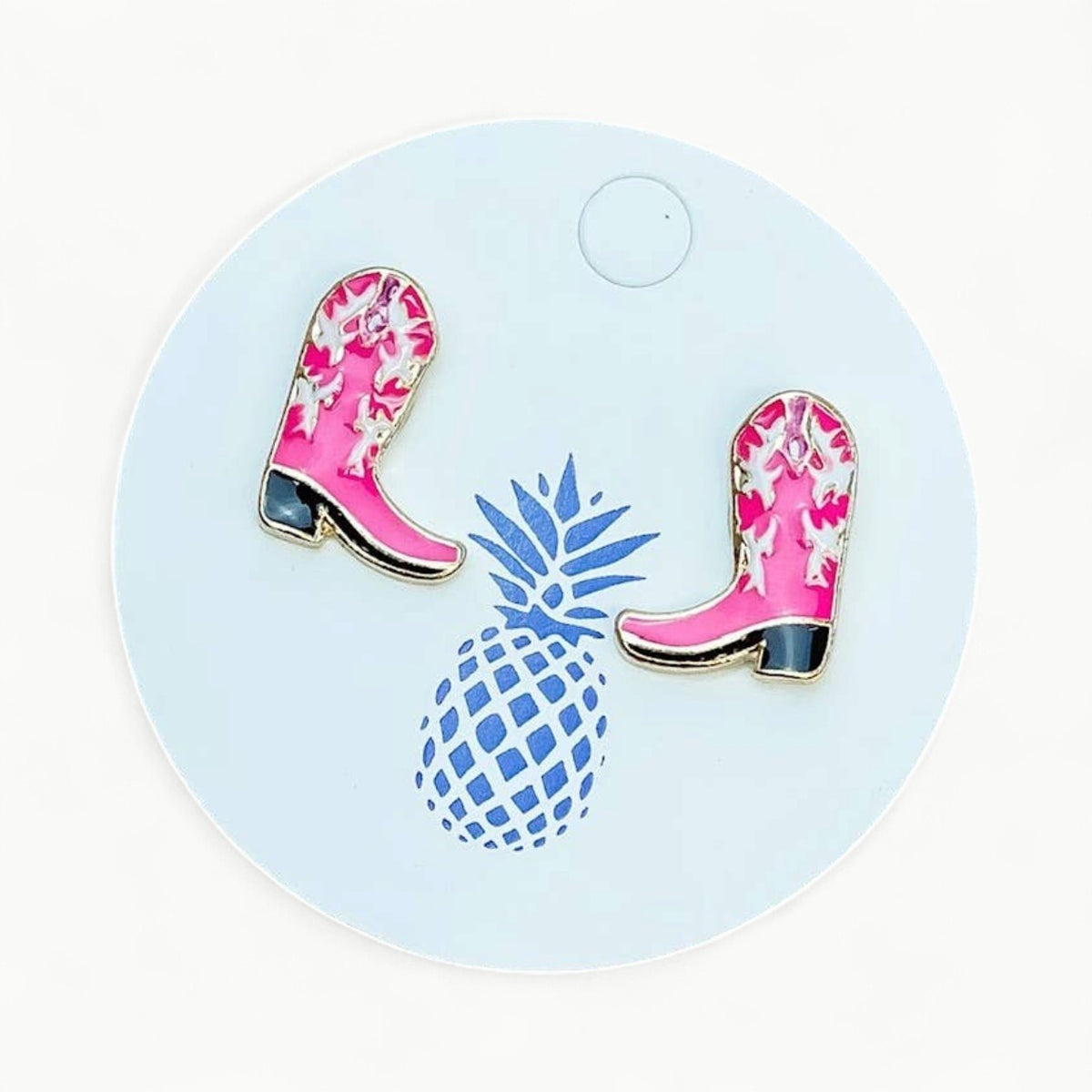 Pink boot Western enamel stud earrings, 0.60 inch, lead and nickel compliant