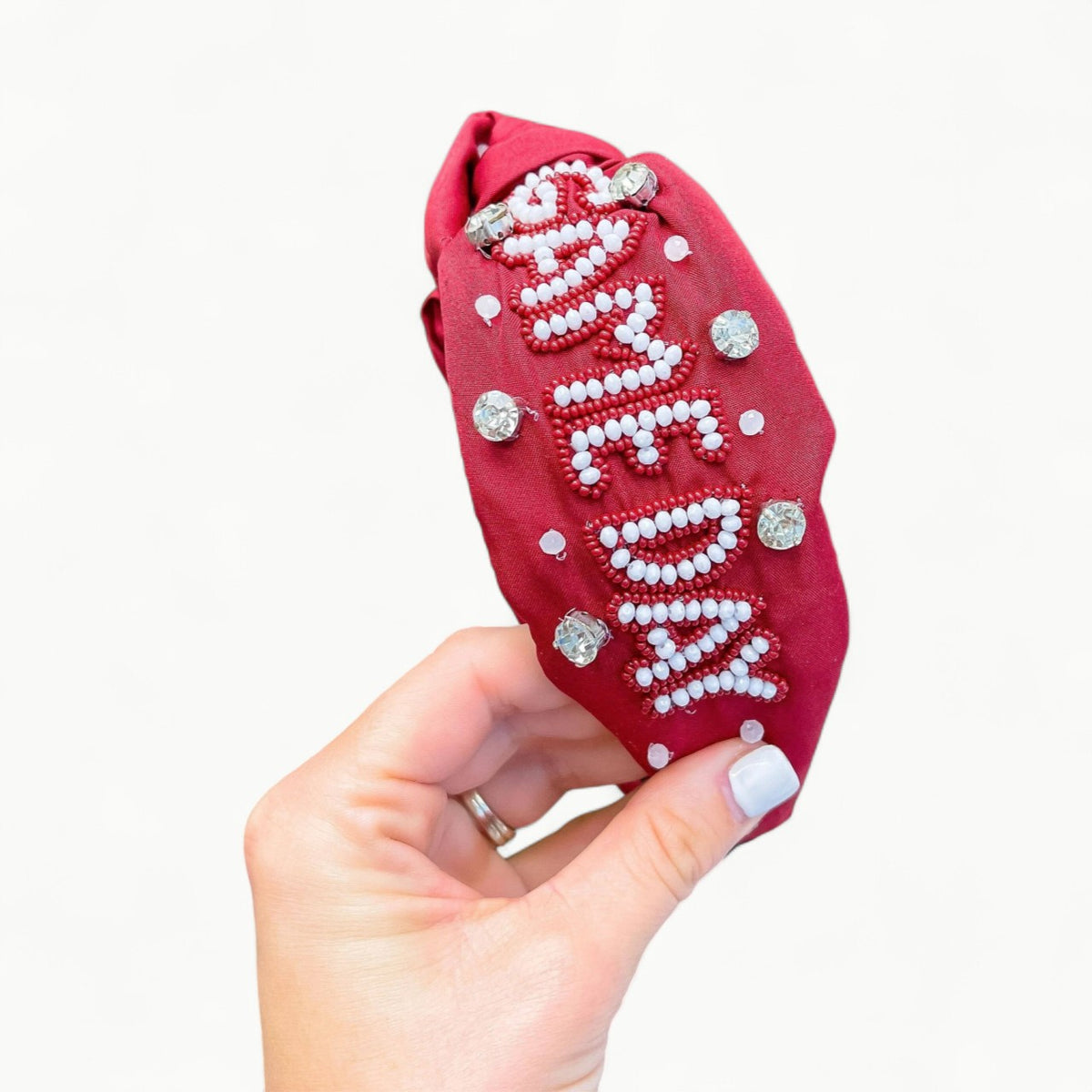 Game Day Embellished Headband in burgundy and white by Prep Obsessed Wholesale