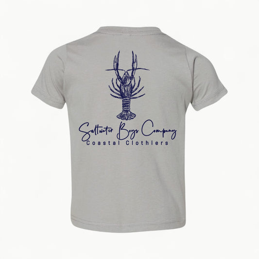 Key West Lobster Short Sleeve Tee in grey by Saltwater Boys with signature chest logo and back graphic