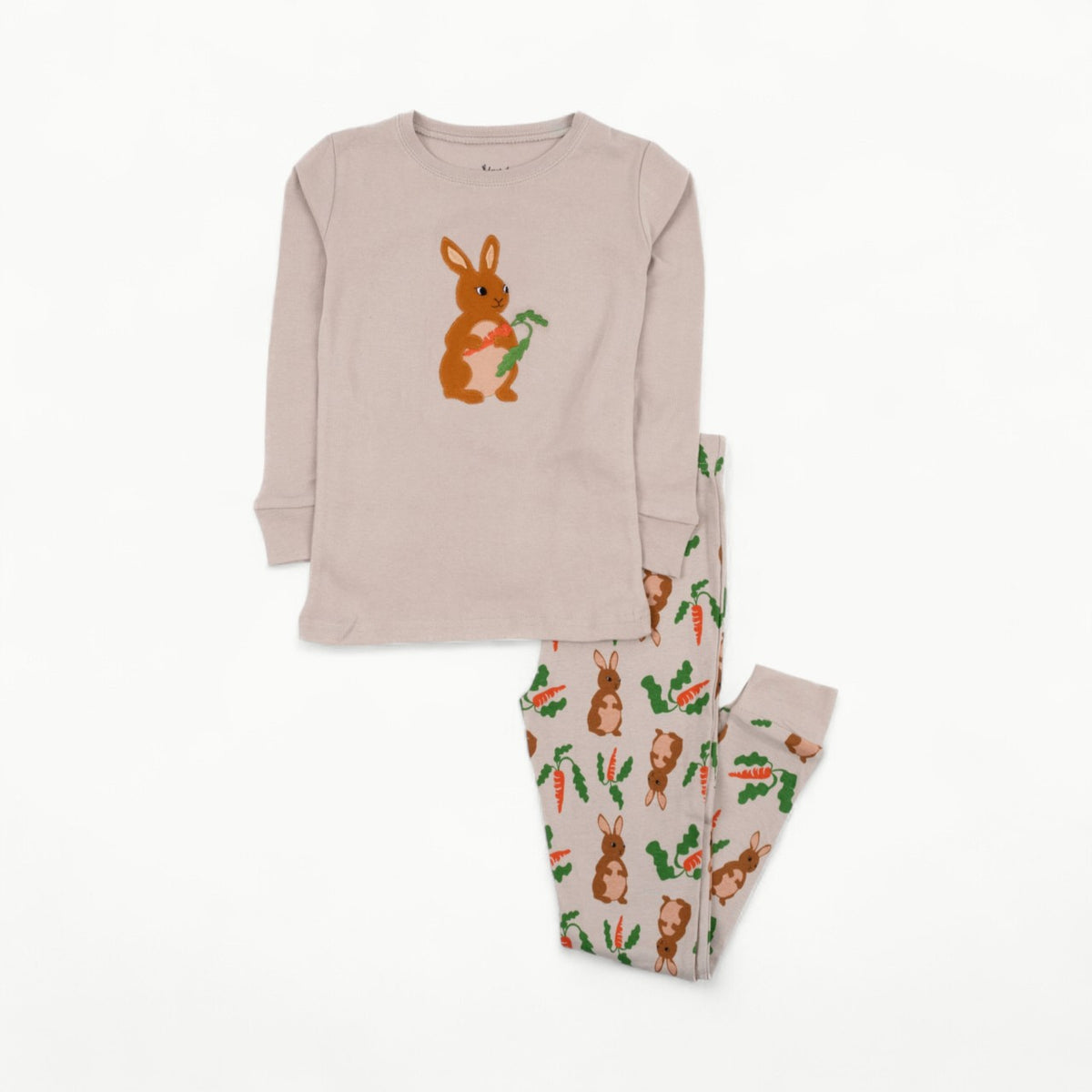 Leveret Kids Two Piece Cotton Pajamas Bunnies in soft cotton with long sleeves and ribbed cuffs