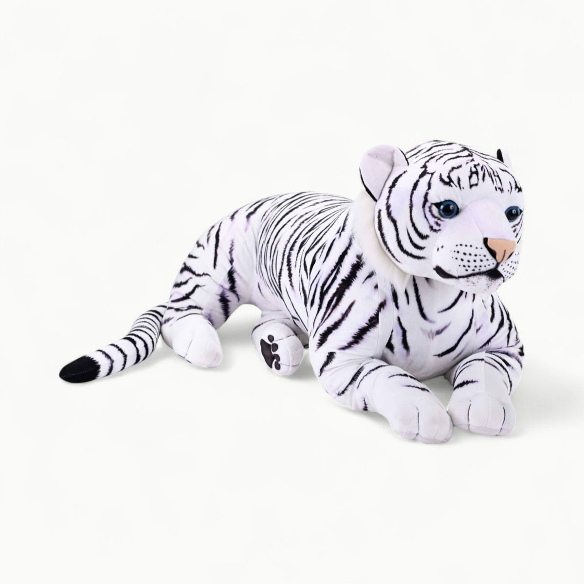 Living Earth Jumbo White Tiger 30-inch stuffed animal by Wild Republic, white with black stripes, resting pose