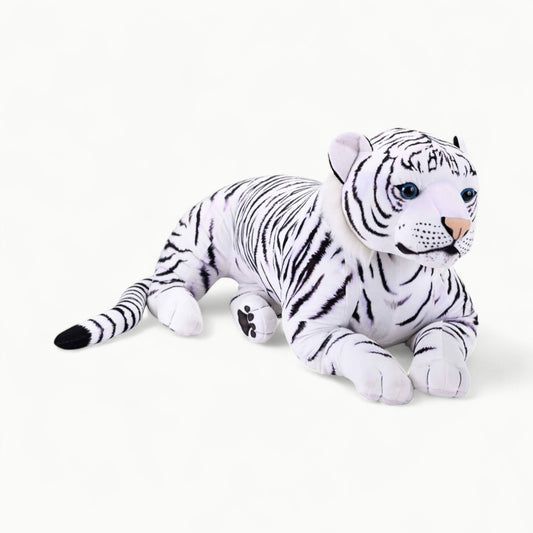 Living Earth Jumbo White Tiger 30-inch stuffed animal by Wild Republic, white with black stripes, resting pose