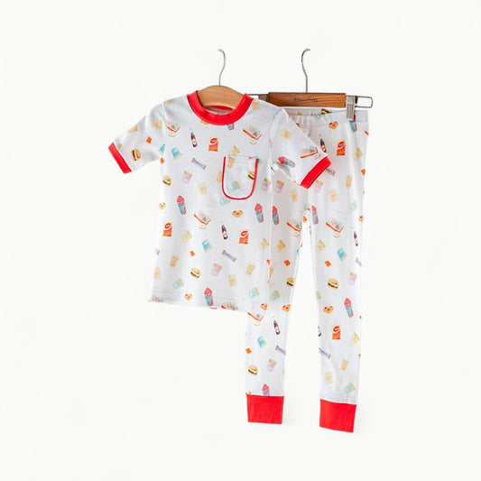 Texas Foodie print organic cotton pajama set in soft 1x1 rib, available newborn to size 16