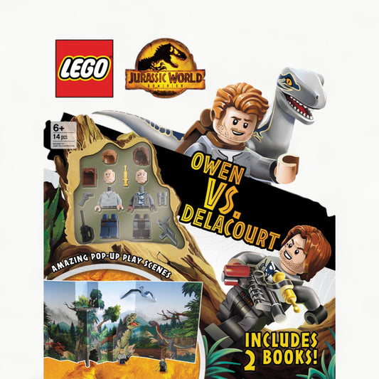 LEGO® Jurassic World Activity Landscape Box set with activity books, minifigures, and 3D pop-up scene