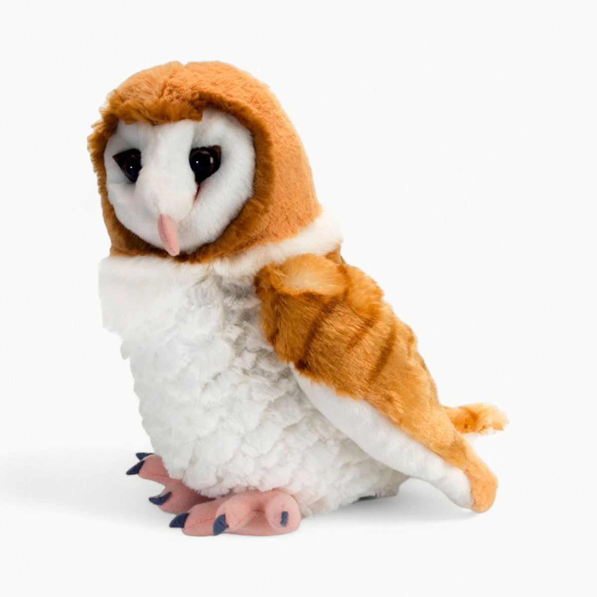 Wild Republic 12-inch Barn Owl stuffed animal with gray and cream plush body and detailed feathering