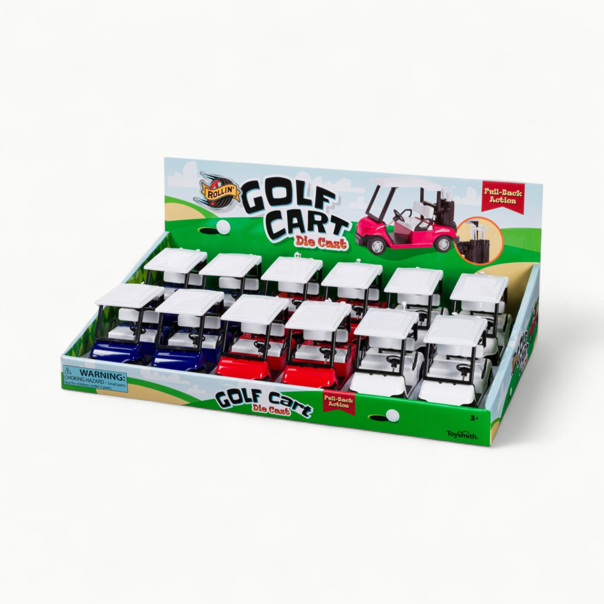 Toysmith Pull-Back Golf Cart die-cast toy car in assorted colors, 4.5 inches