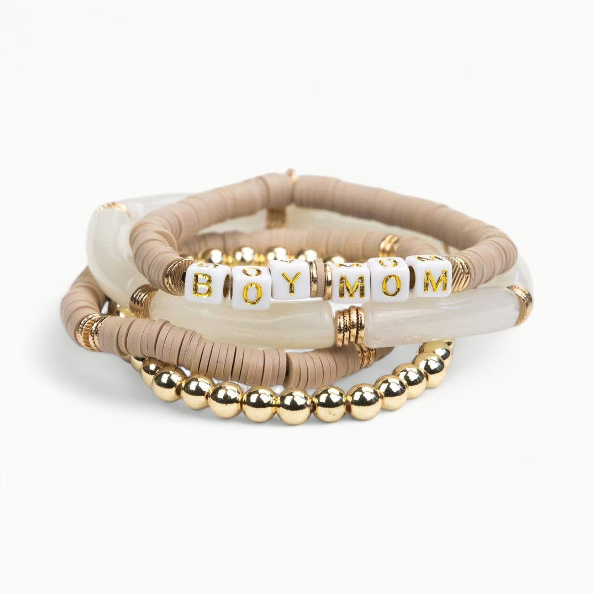 Boy Mom Tubular Bracelet Set in Taupe by LĒ·LĀ·LŌ—refined, heirloom-quality bracelets