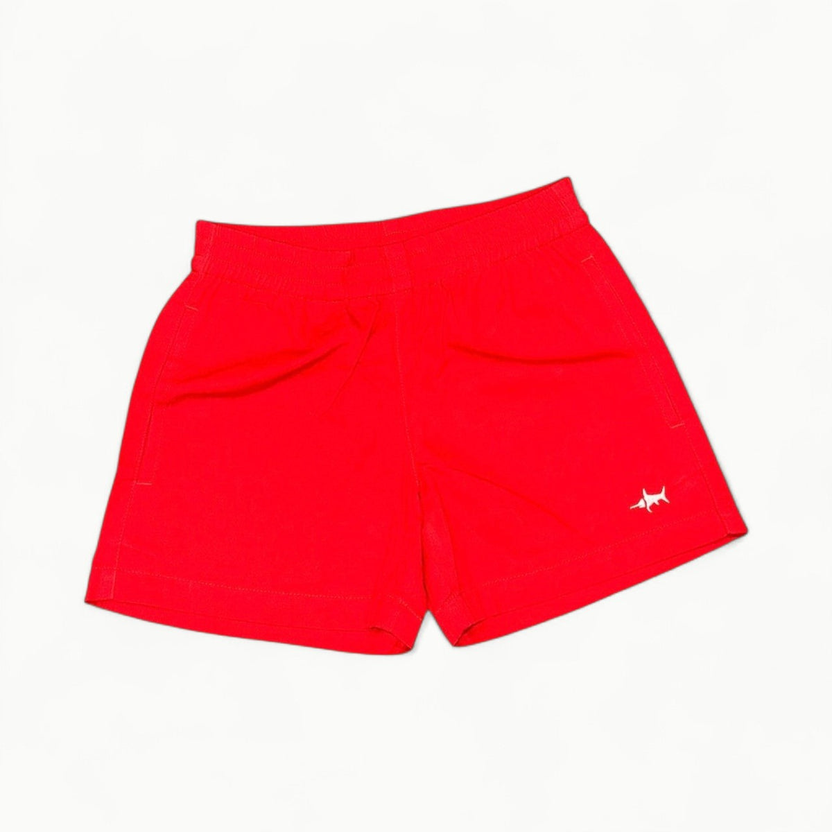 Naples Elastic Waist Shorts in red with embroidered marlin, elastic waist design