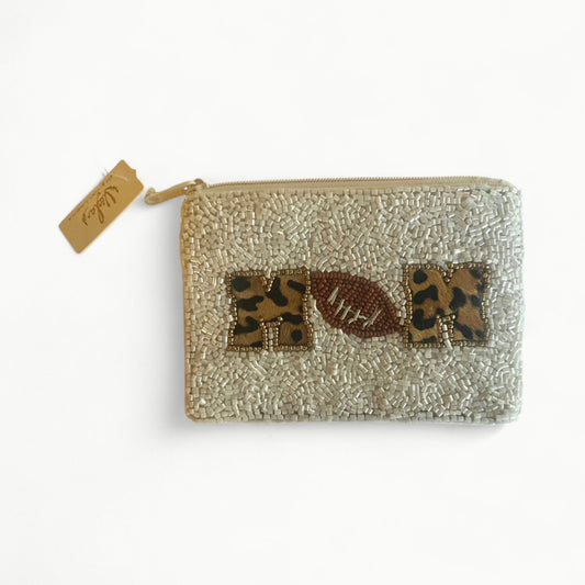 Beaded coin purse by Viola with Mom and football design, refined children's accessory