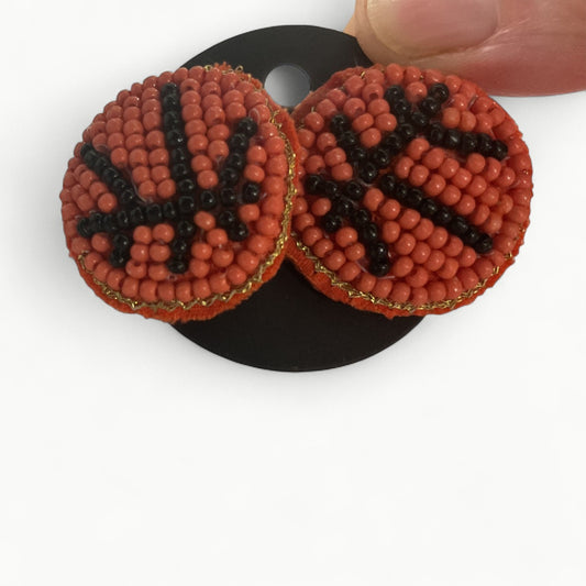Voila Small Puffy Basketball Post Earrings with beaded detail