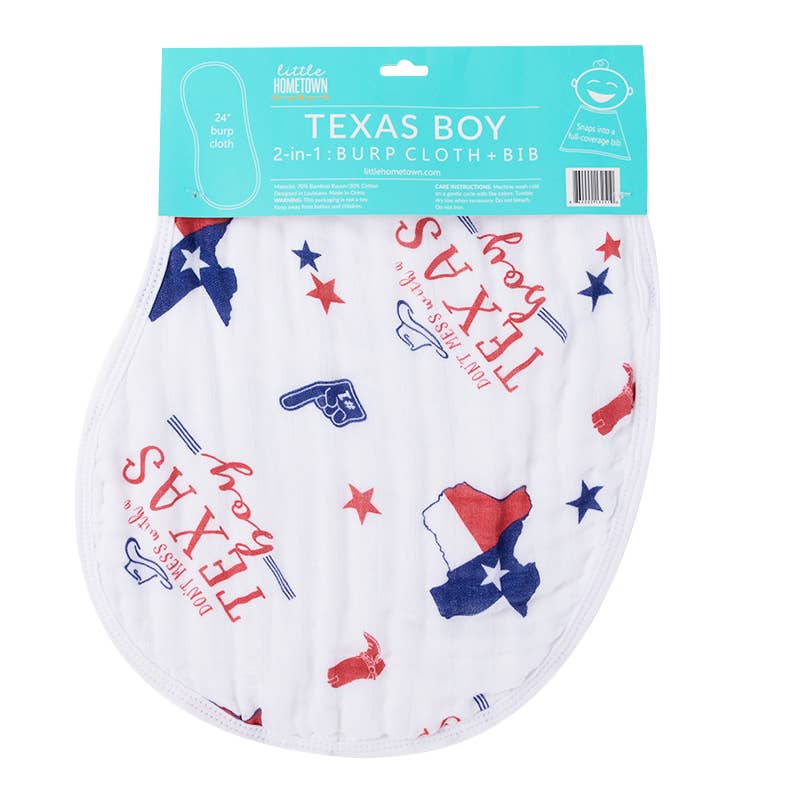Texas Boy 2-in-1 burp cloth and bib in soft bamboo rayon and cotton by Little Hometown