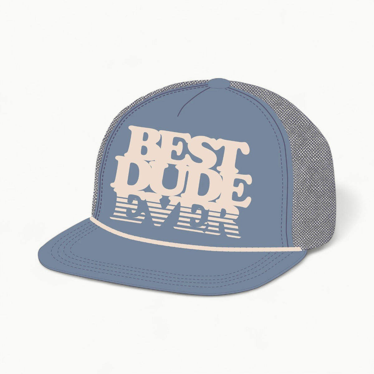 Tiny Whales Best Dude Ever trucker hat with mesh back panels and curved bill