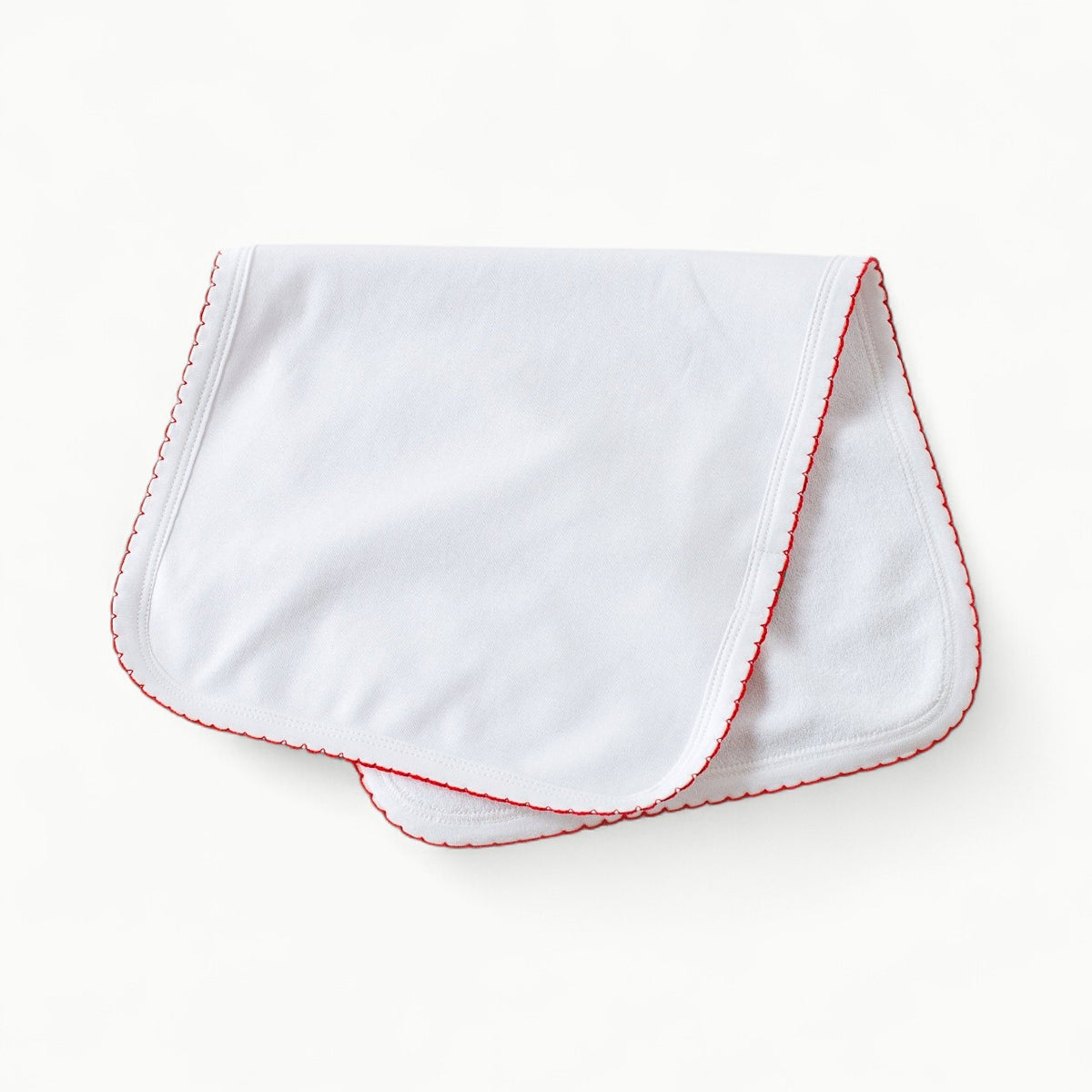 White burp cloth with red trim, monogram option, Take Me Home collection by Nola Tawk