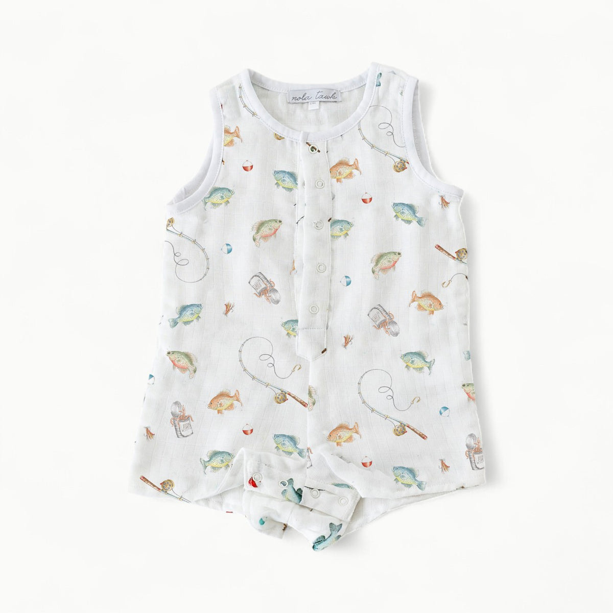 Gone Fishing Organic Muslin Shortall by Nola Tawk in natural cream tone, flat lay