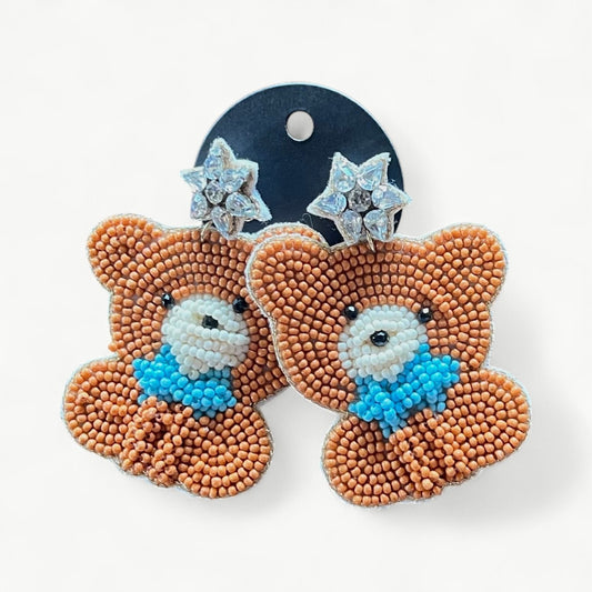 Boy Bear Beaded Earrings