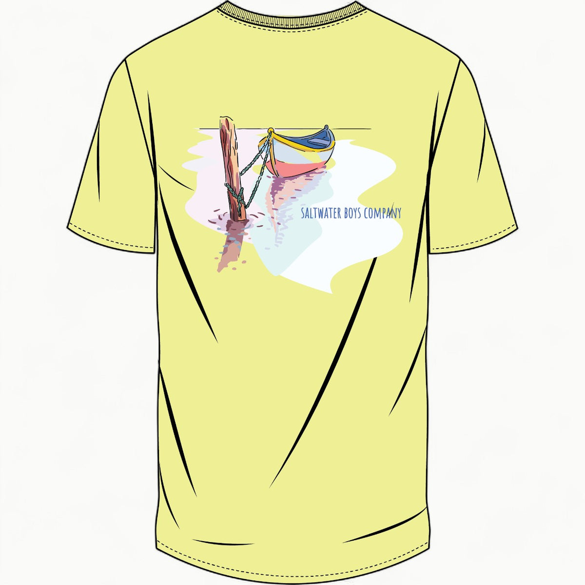 Big Canoe short sleeve graphic pocket tee in yellow by Saltwater Boys, 100% cotton