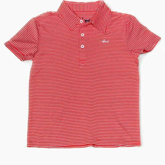 Banks red and white striped performance polo from Saltwater Boys