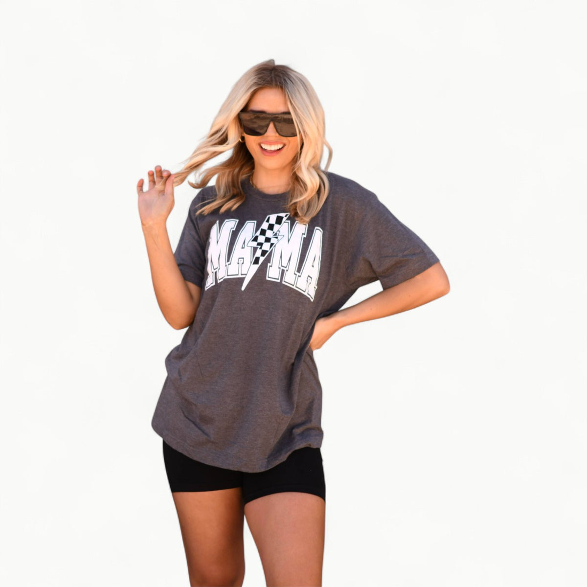 Mama Checkered Bolt Tee in soft Tultex, screen-printed unisex design