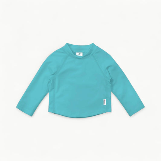 Aqua UPF 50+ long-sleeve rashguard shirt with raglan sleeves and flatlock seams by i play® Green Sprouts
