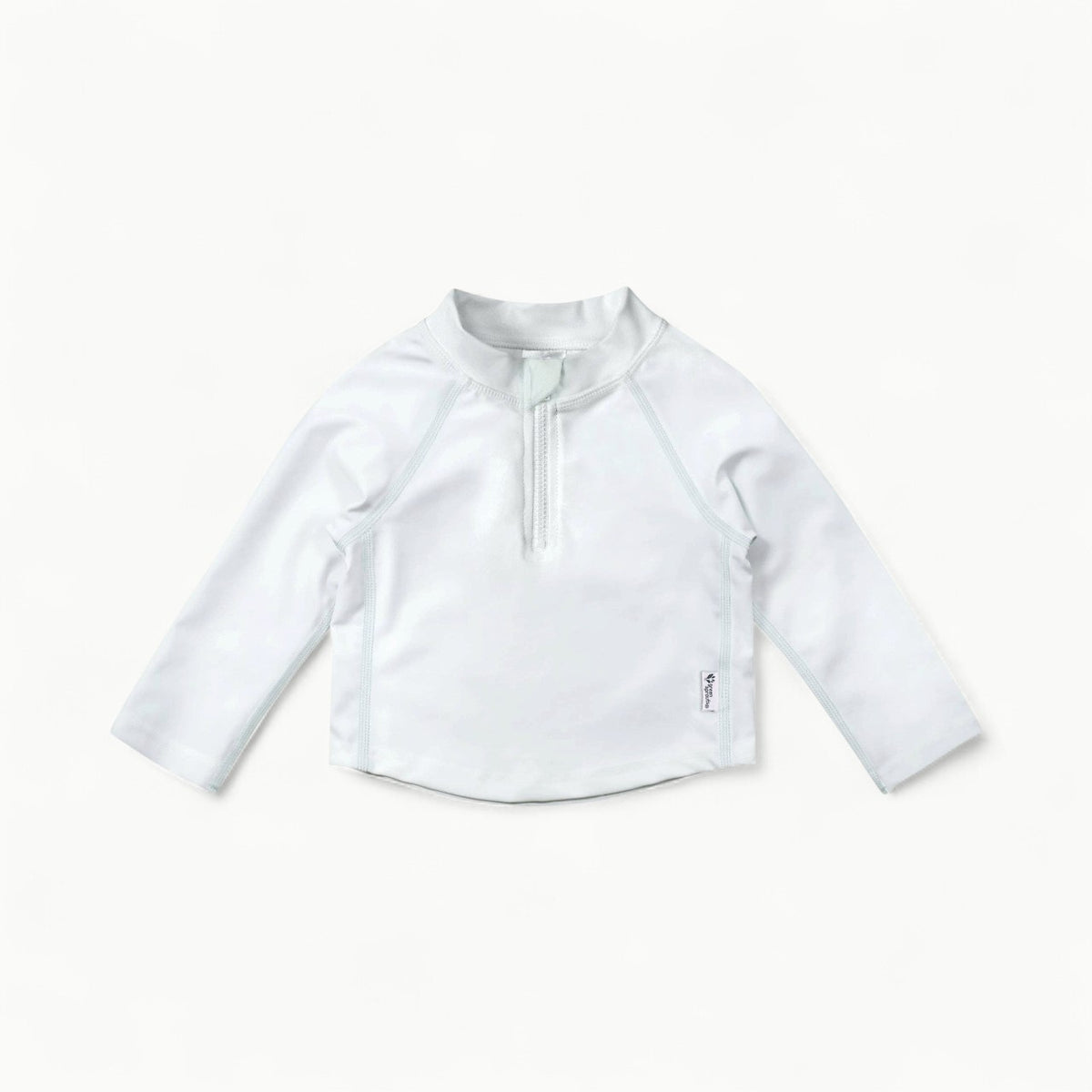 White UPF 50+ zip rashguard with high neck and half-zip closure by Green Sprouts