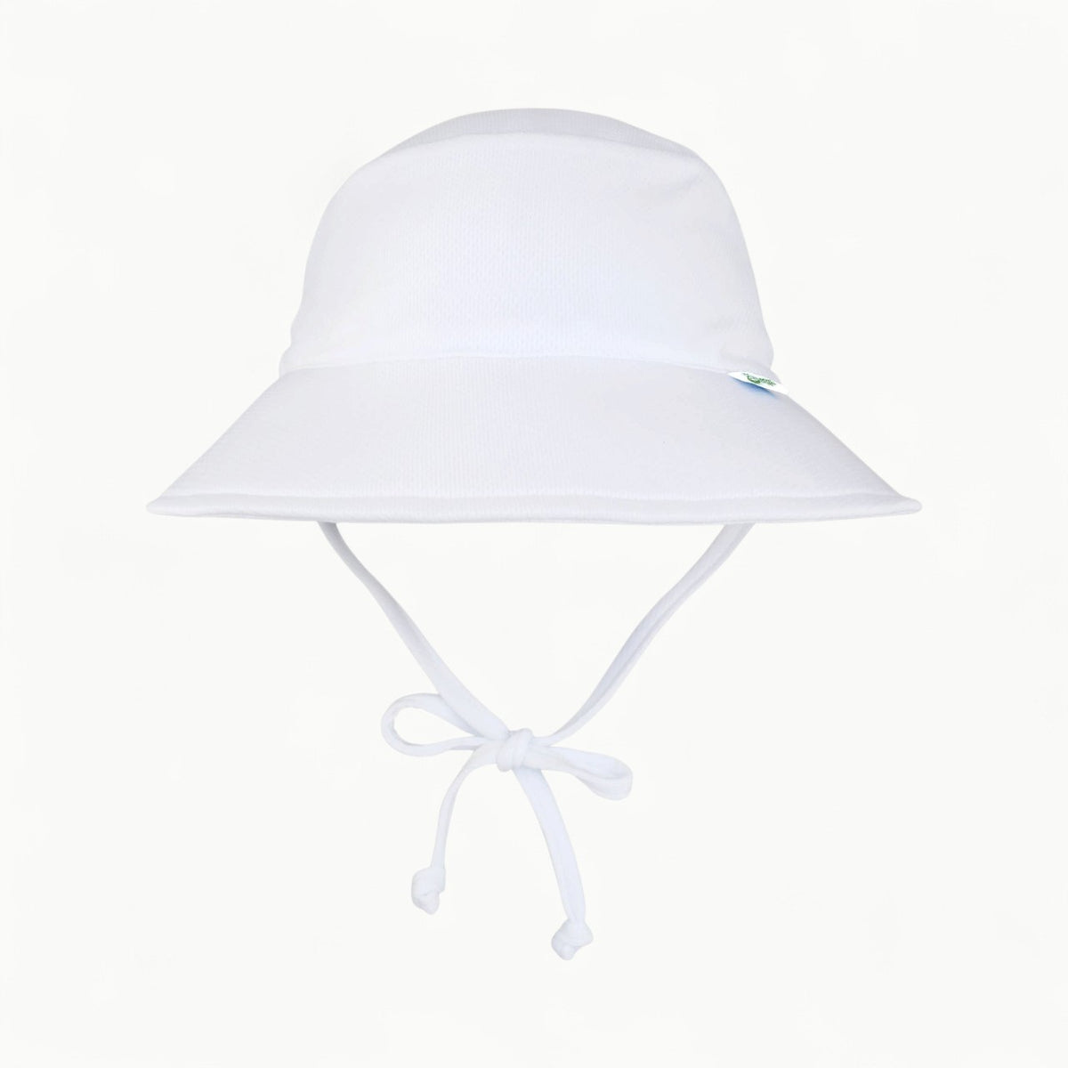 White breathable bucket sun hat with water-friendly foam brim and elasticized adjustable back