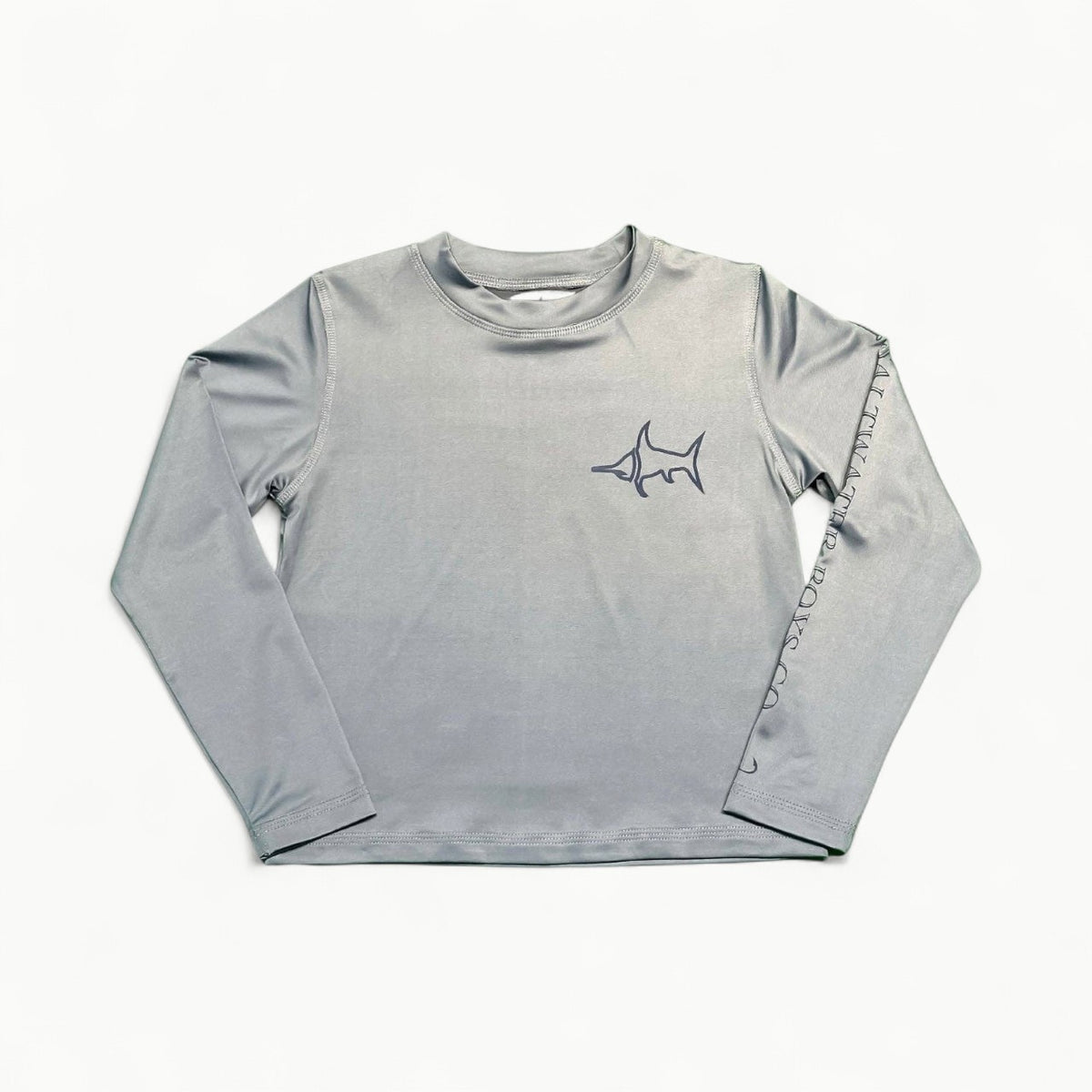 Tybee grey boys rashguard UPF 50+ by Saltwater Boys, flat lock seams