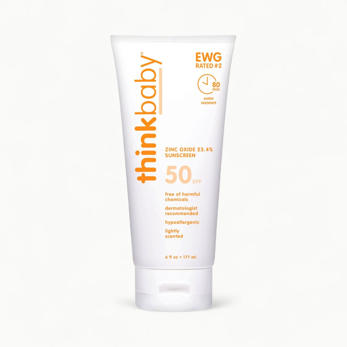 Thinkbaby Safe Sunscreen SPF 50+, 6oz bottle—clean, mineral sun protection