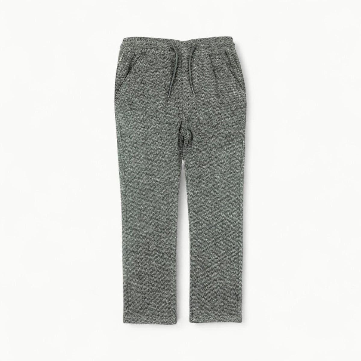 Charcoal Herringbone Everyday Stretch Pants by Appaman, straight-leg silhouette with drawstring