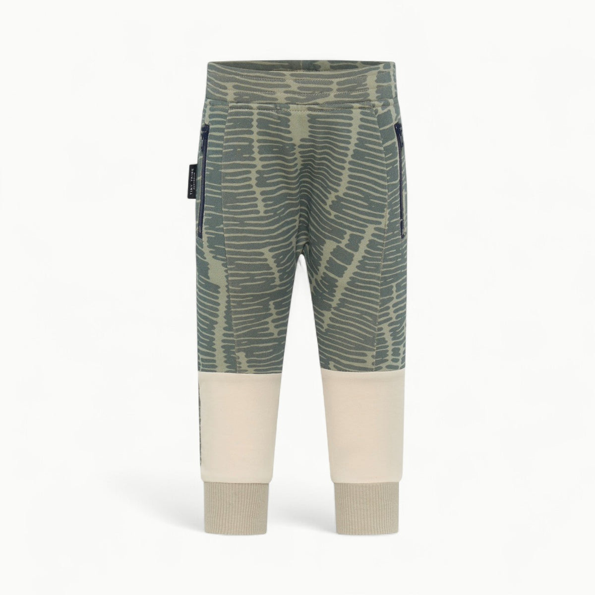 Tiny Tribe Broken Stripes Segment Pant in soft fleece with colourblock design and side pockets