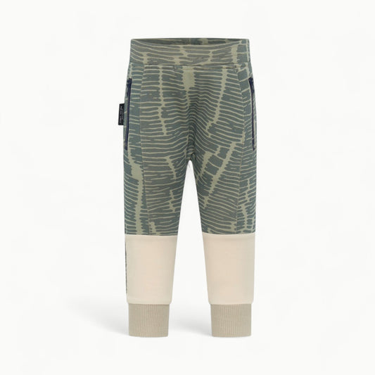 Tiny Tribe Broken Stripes Segment Pant in soft fleece with colourblock design and side pockets