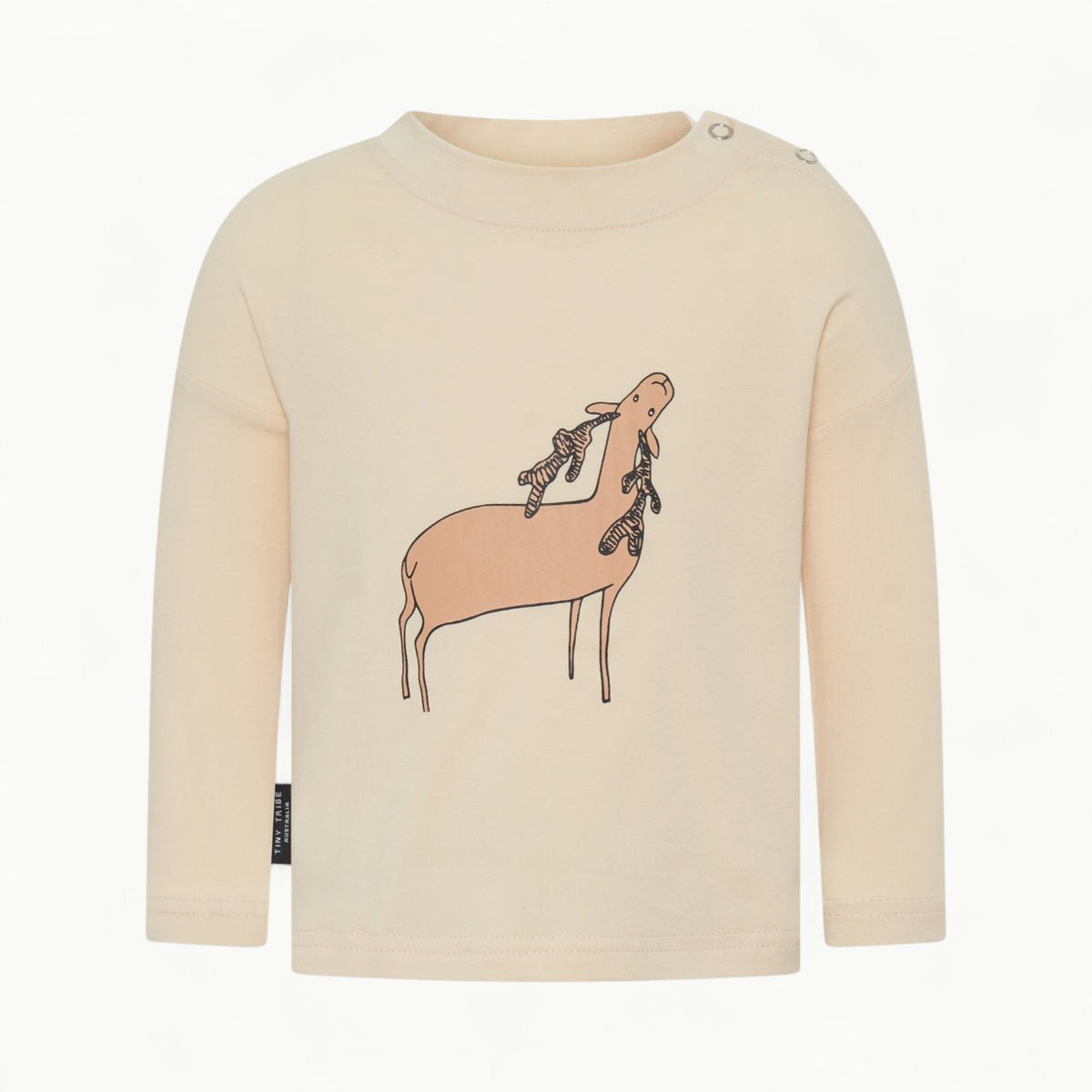 Cream A Moosed Drop Shoulder tee by Tiny Tribe with graphic front and snap-button side detail